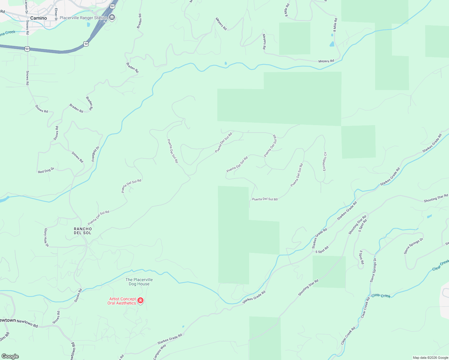 map of restaurants, bars, coffee shops, grocery stores, and more near 6035 Puerta Del Sol Road in Camino