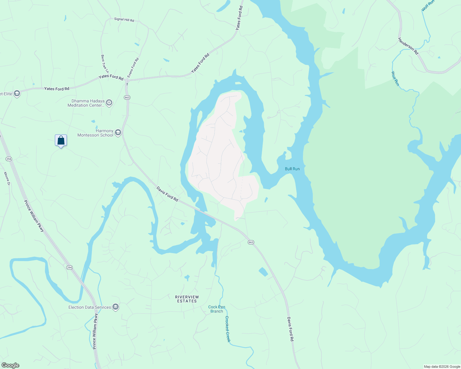 map of restaurants, bars, coffee shops, grocery stores, and more near 6103 Eagles Nest Court in Manassas