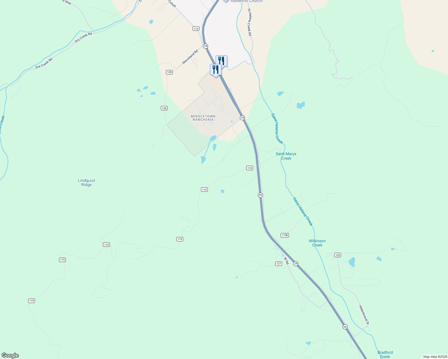 map of restaurants, bars, coffee shops, grocery stores, and more near 15510 Western Mine Road in Middletown