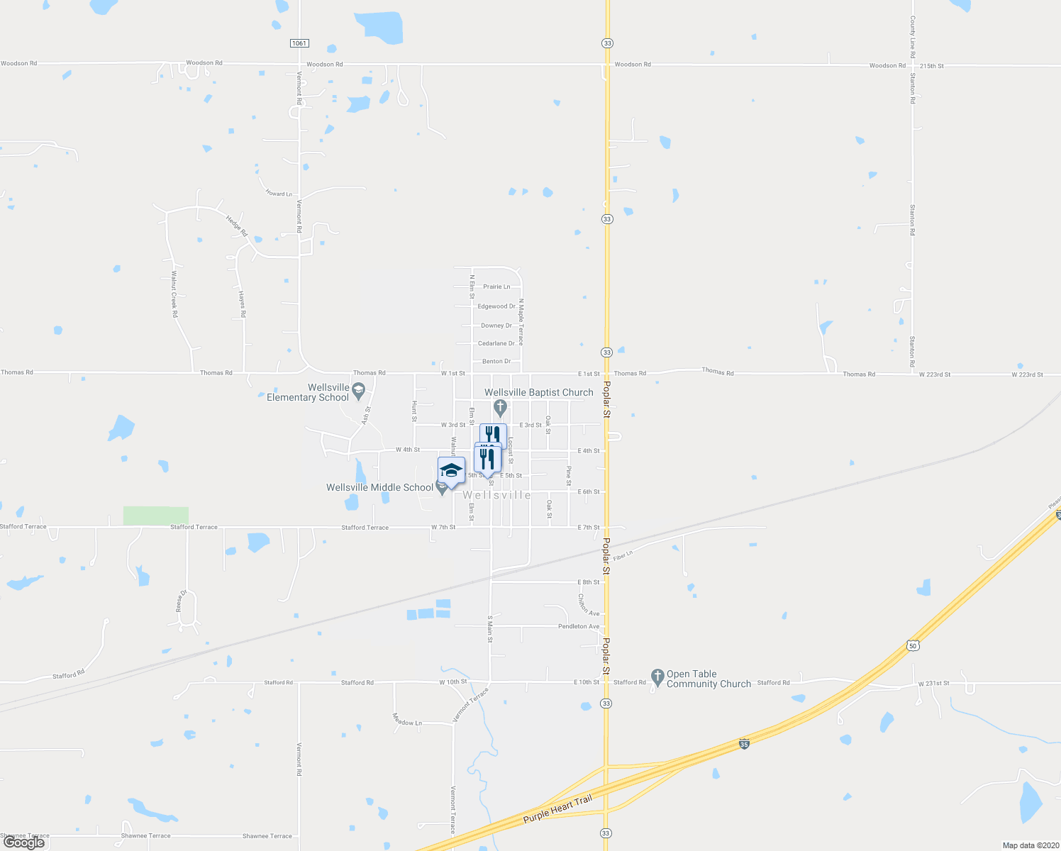 map of restaurants, bars, coffee shops, grocery stores, and more near 305 Maple Street in Wellsville