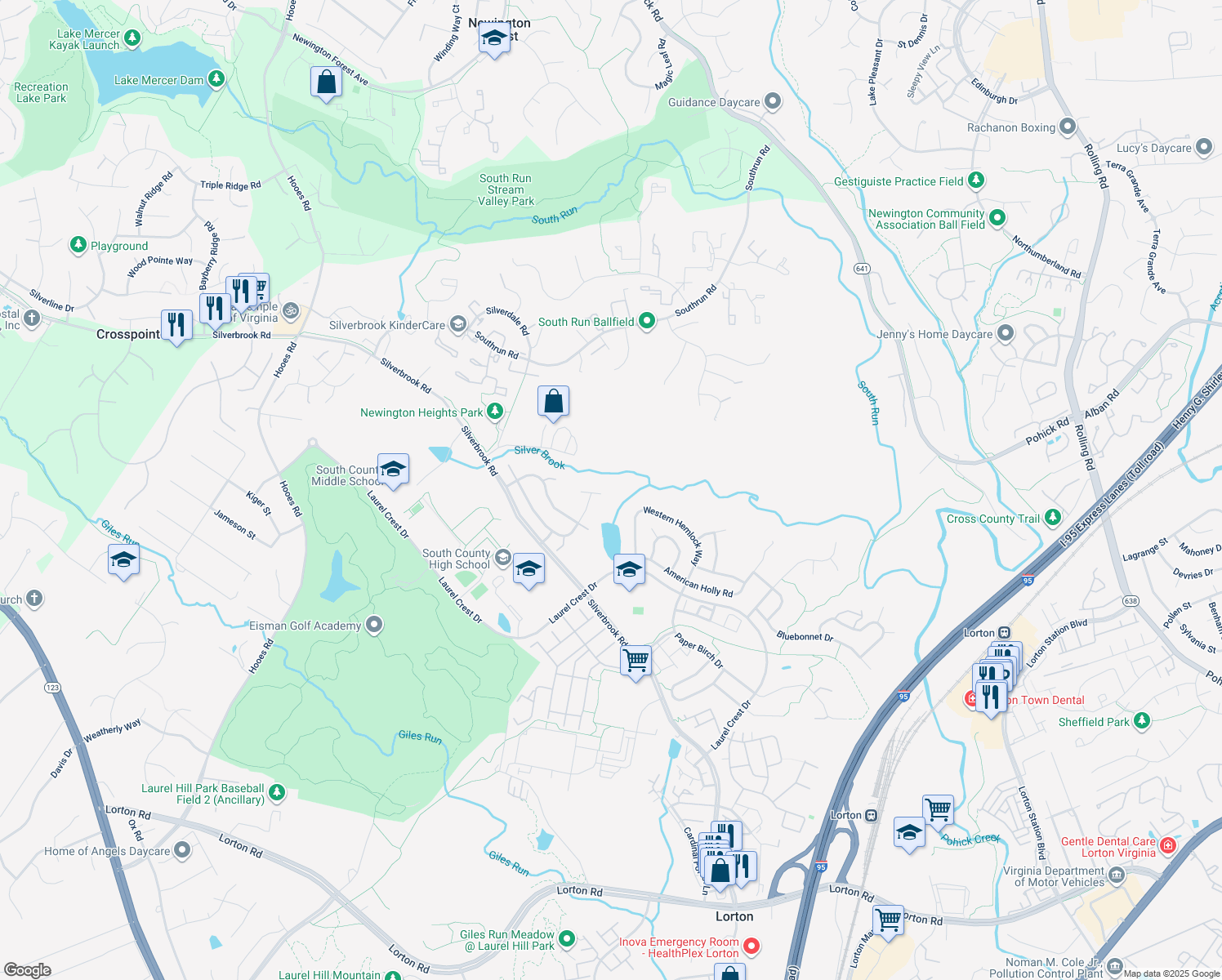 map of restaurants, bars, coffee shops, grocery stores, and more near 8402 Sego Lily Court in Lorton