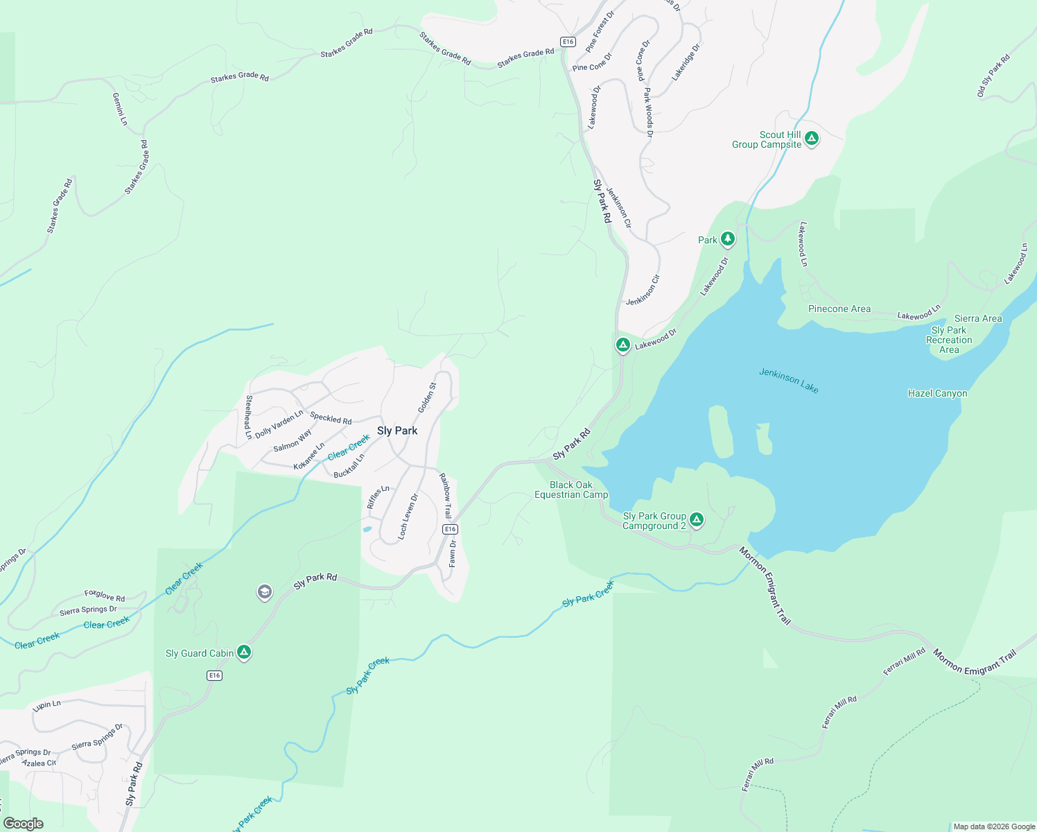 map of restaurants, bars, coffee shops, grocery stores, and more near 5110 Sly Park Road in Pollock Pines