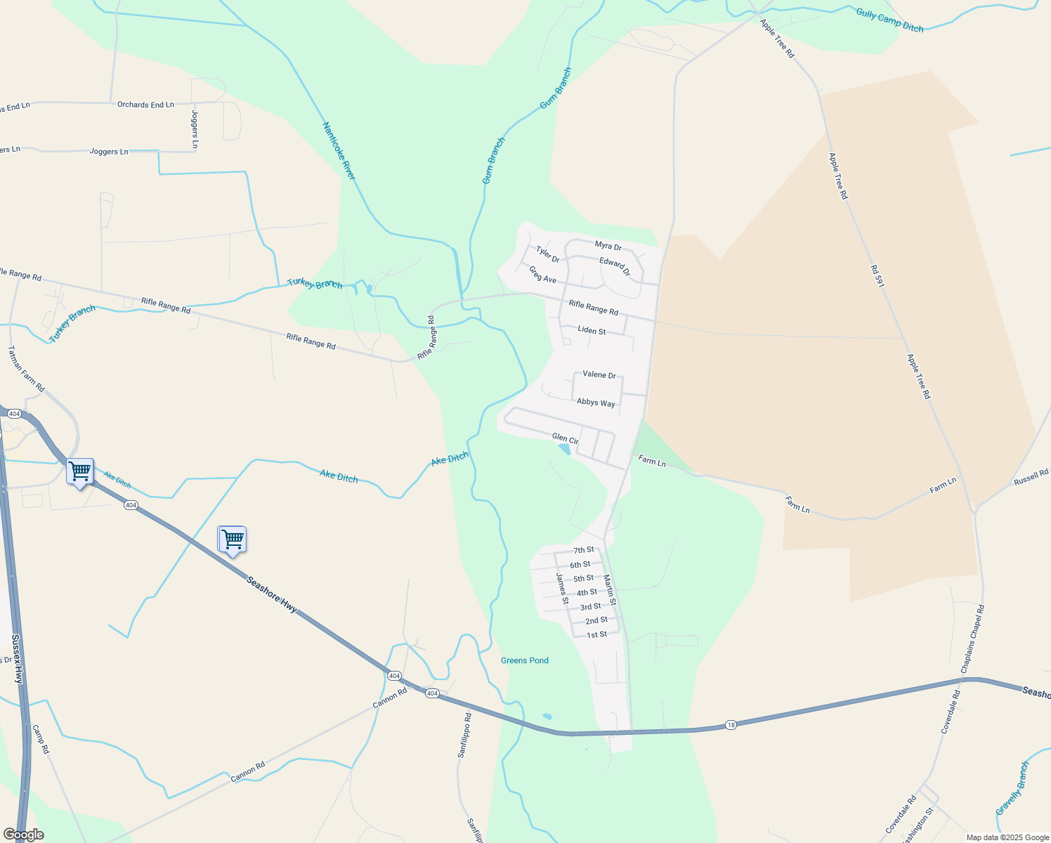 map of restaurants, bars, coffee shops, grocery stores, and more near 11738 Glen Circle in Bridgeville