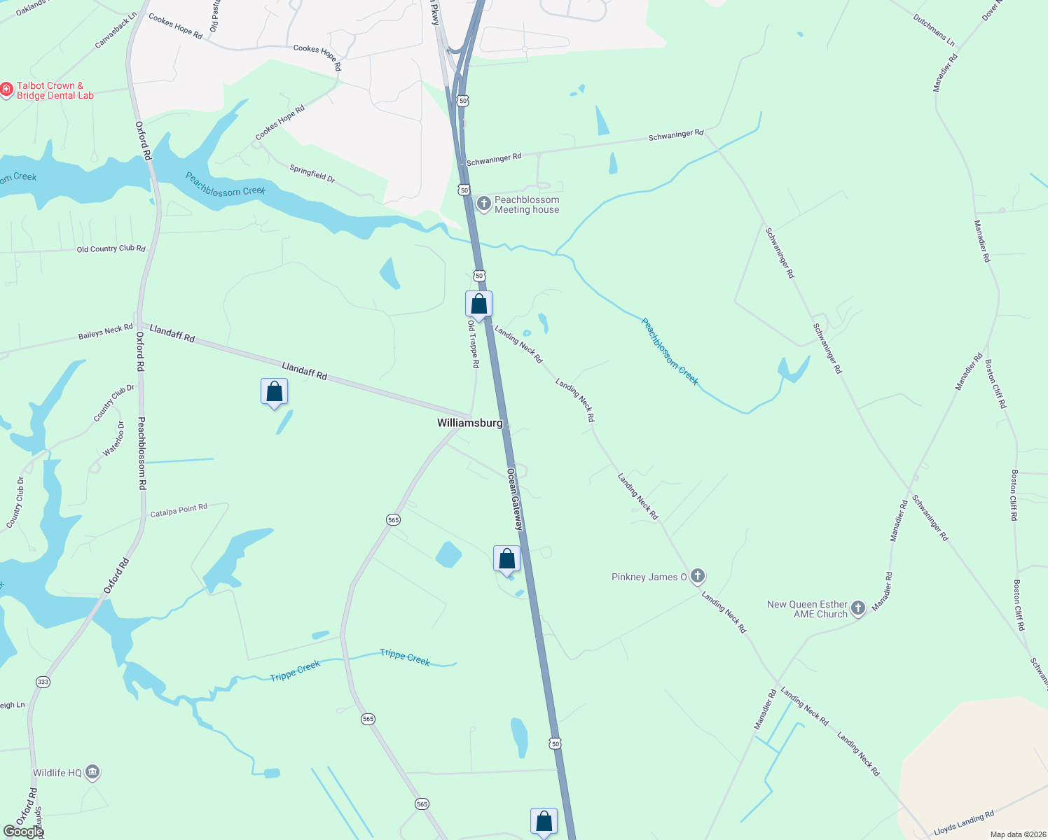 map of restaurants, bars, coffee shops, grocery stores, and more near 6287 Ocean Gateway in Trappe