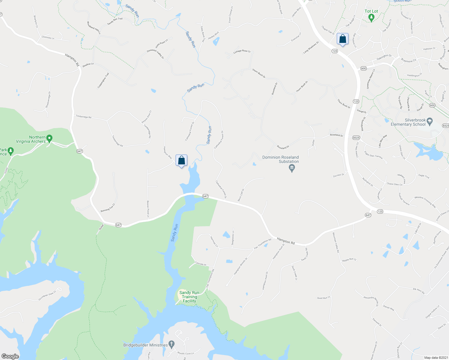 map of restaurants, bars, coffee shops, grocery stores, and more near 8601 Cathedral Forest Drive in Fairfax Station