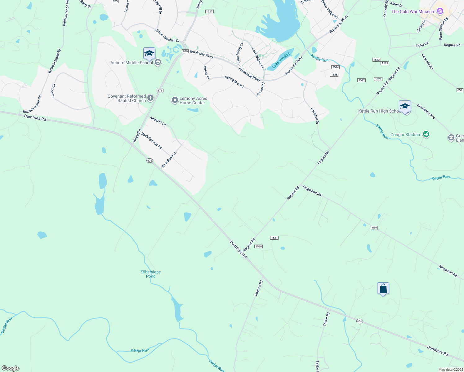 map of restaurants, bars, coffee shops, grocery stores, and more near 4585 Canter Lane in Warrenton