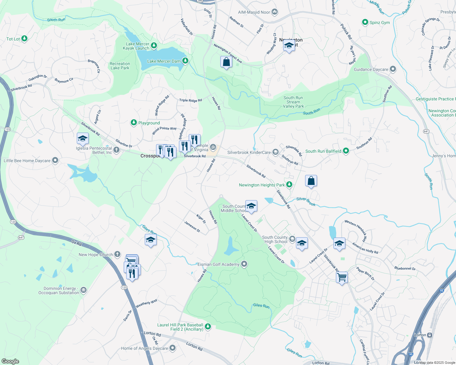 map of restaurants, bars, coffee shops, grocery stores, and more near 8507 Newtowne Court in Lorton