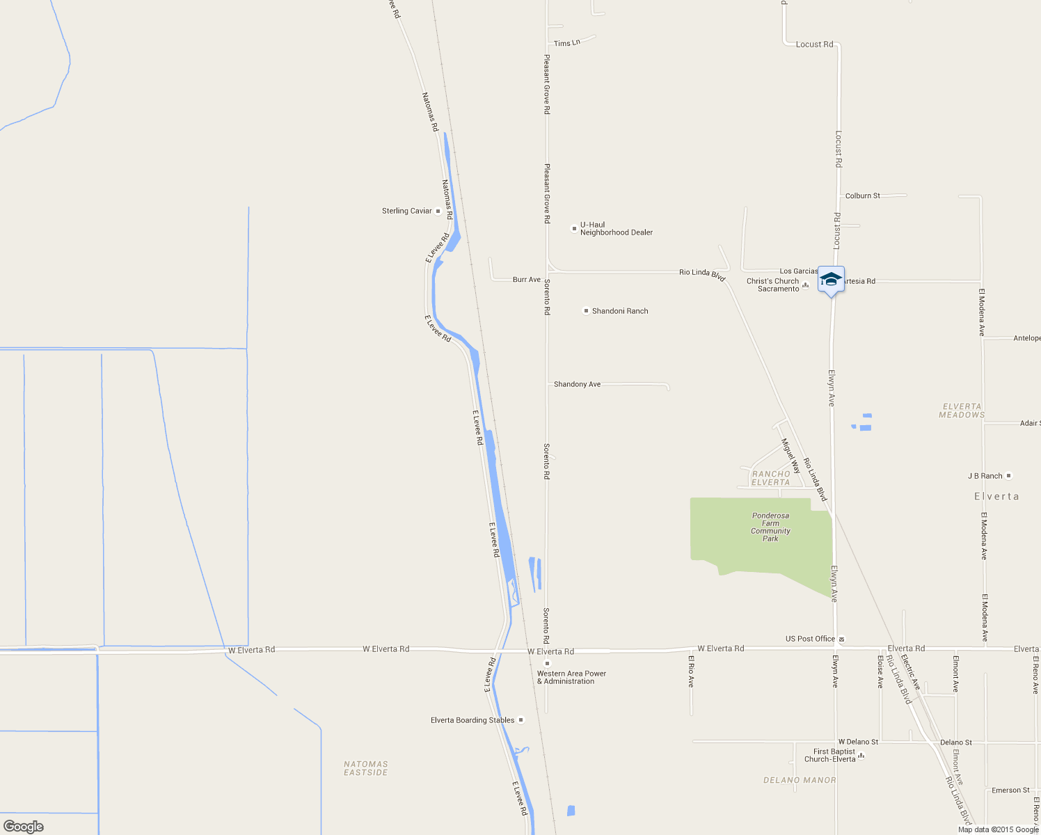 map of restaurants, bars, coffee shops, grocery stores, and more near 8655 Sorento Road in Elverta