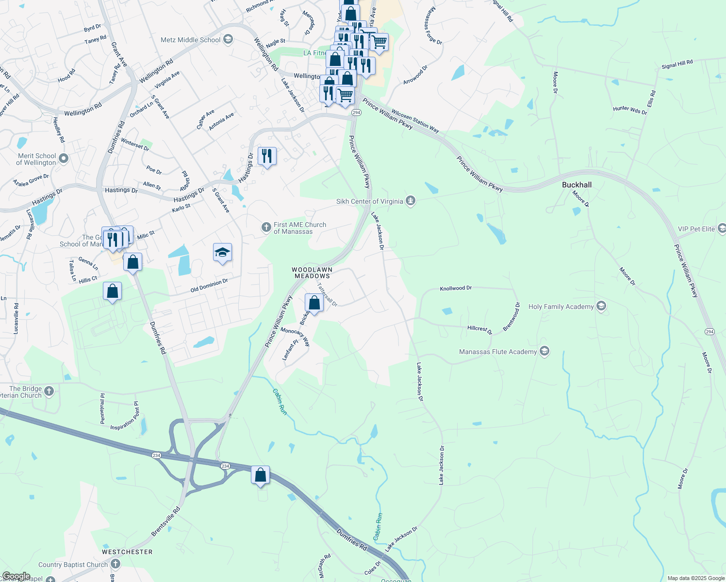 map of restaurants, bars, coffee shops, grocery stores, and more near 8326 Mineral Springs Dr in Manassas