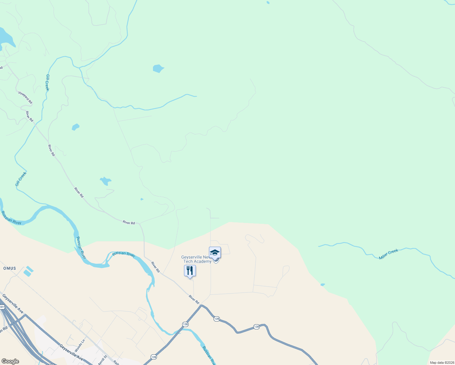 map of restaurants, bars, coffee shops, grocery stores, and more near 1775 Moody Lane in Geyserville
