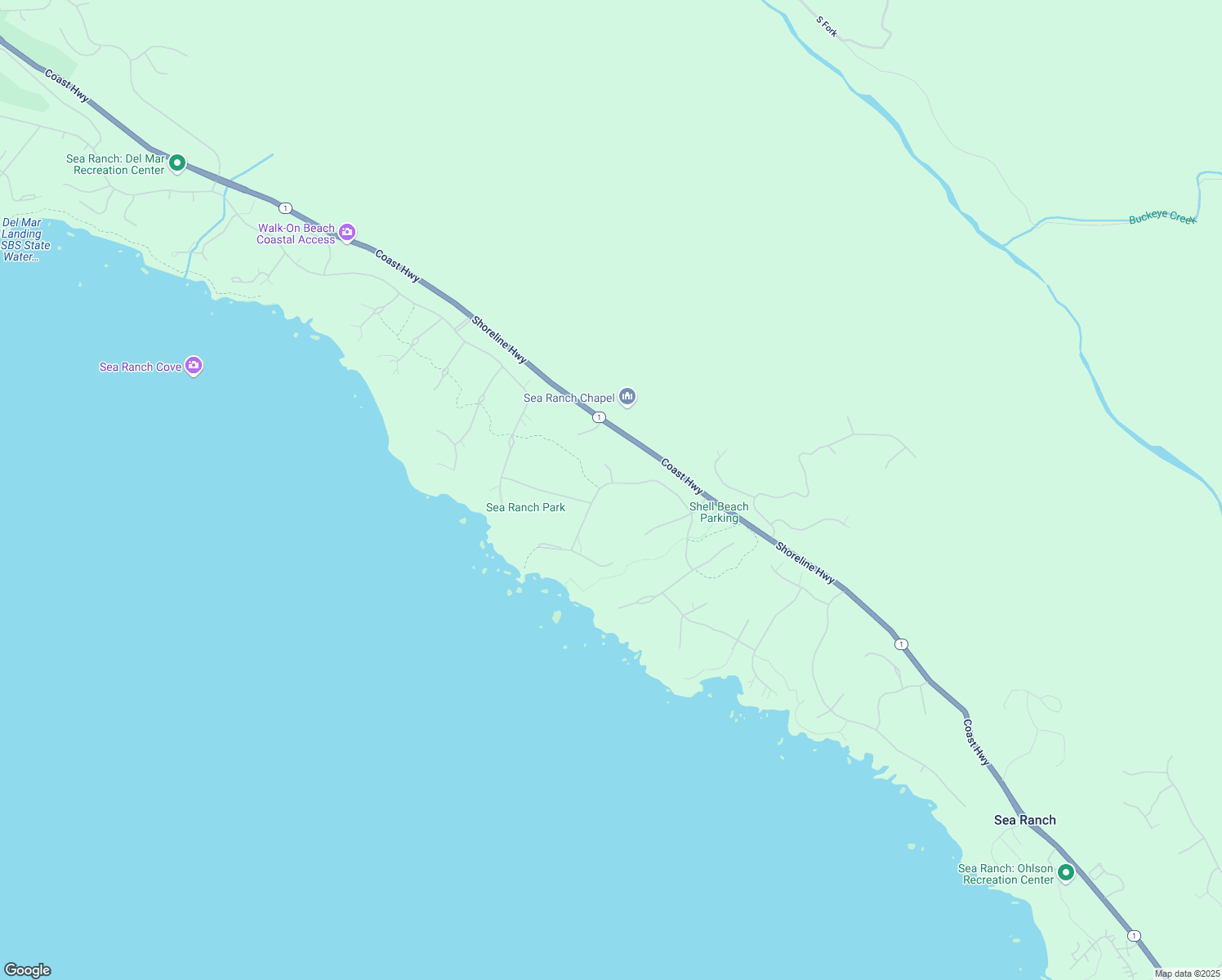 map of restaurants, bars, coffee shops, grocery stores, and more near 39331 Pacific Reach in Sea Ranch