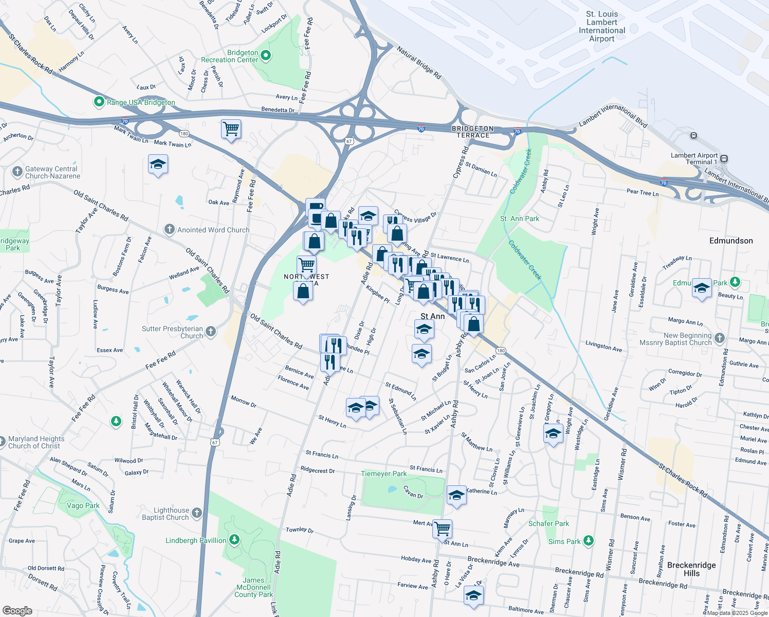 map of restaurants, bars, coffee shops, grocery stores, and more near 3750 High Drive in Saint Ann