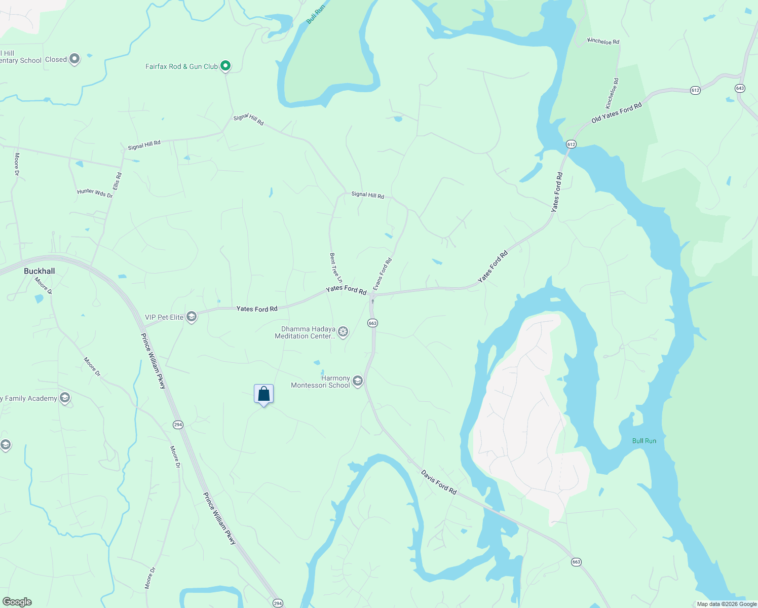 map of restaurants, bars, coffee shops, grocery stores, and more near 6426 Yates Ford Rd in Manassas