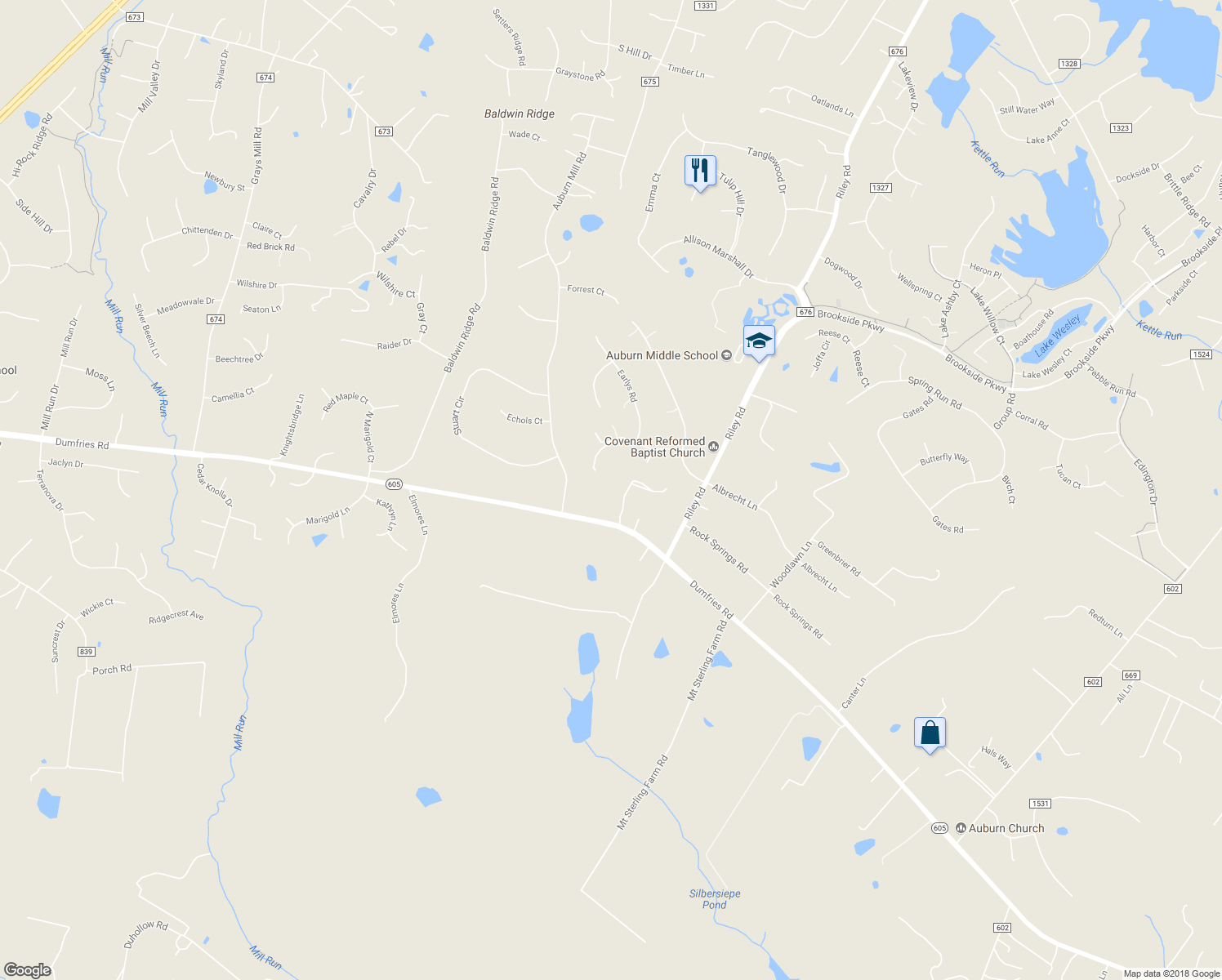 map of restaurants, bars, coffee shops, grocery stores, and more near 5210 Dovetail Lane in Warrenton