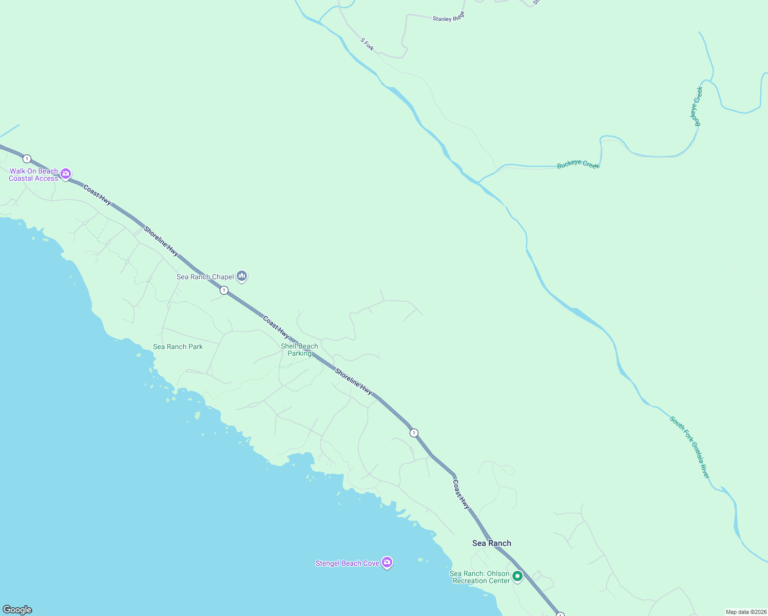 map of restaurants, bars, coffee shops, grocery stores, and more near 369 Deerfield Road in Sea Ranch