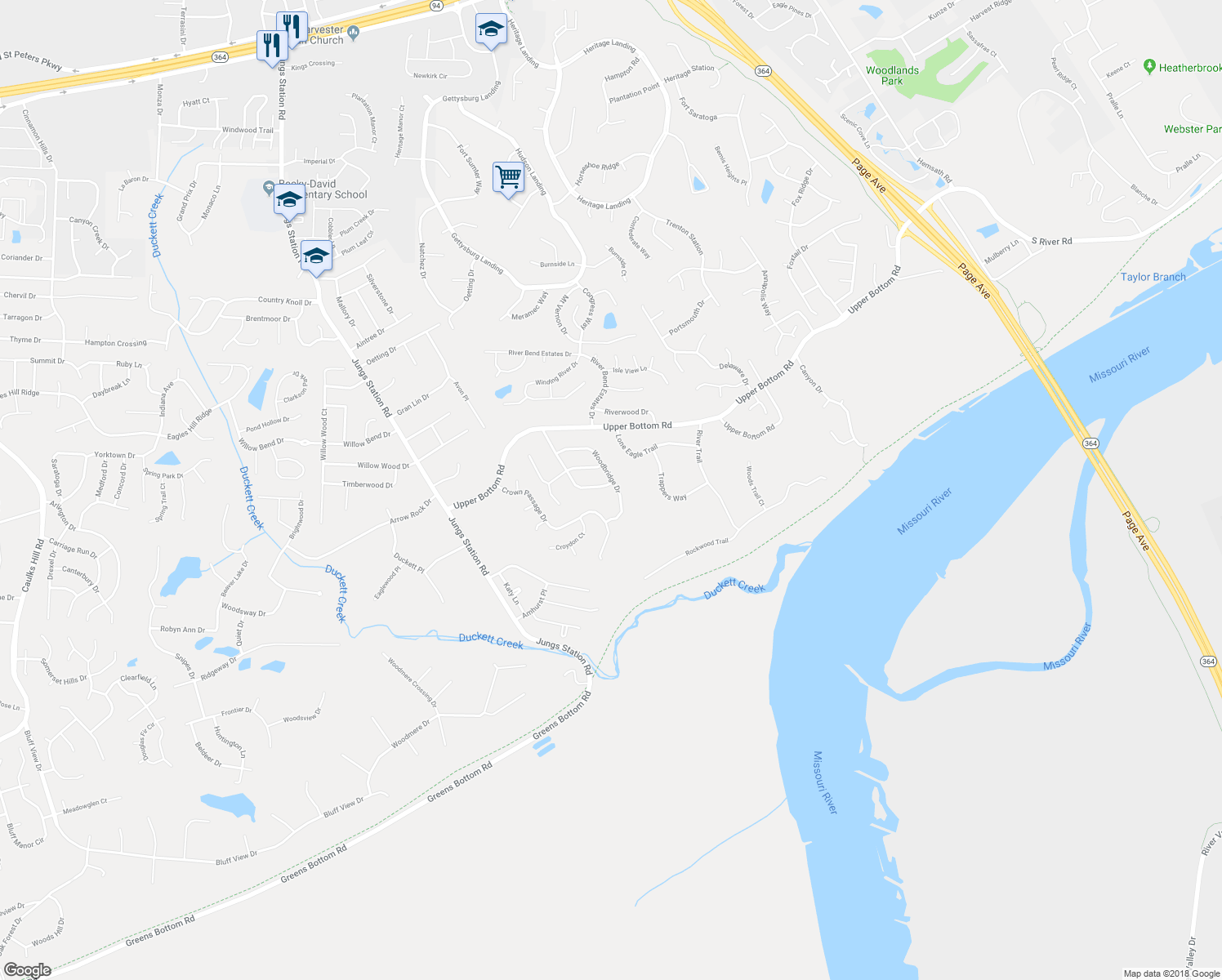 map of restaurants, bars, coffee shops, grocery stores, and more near 3120 Woodcliff Manor Road in St. Charles