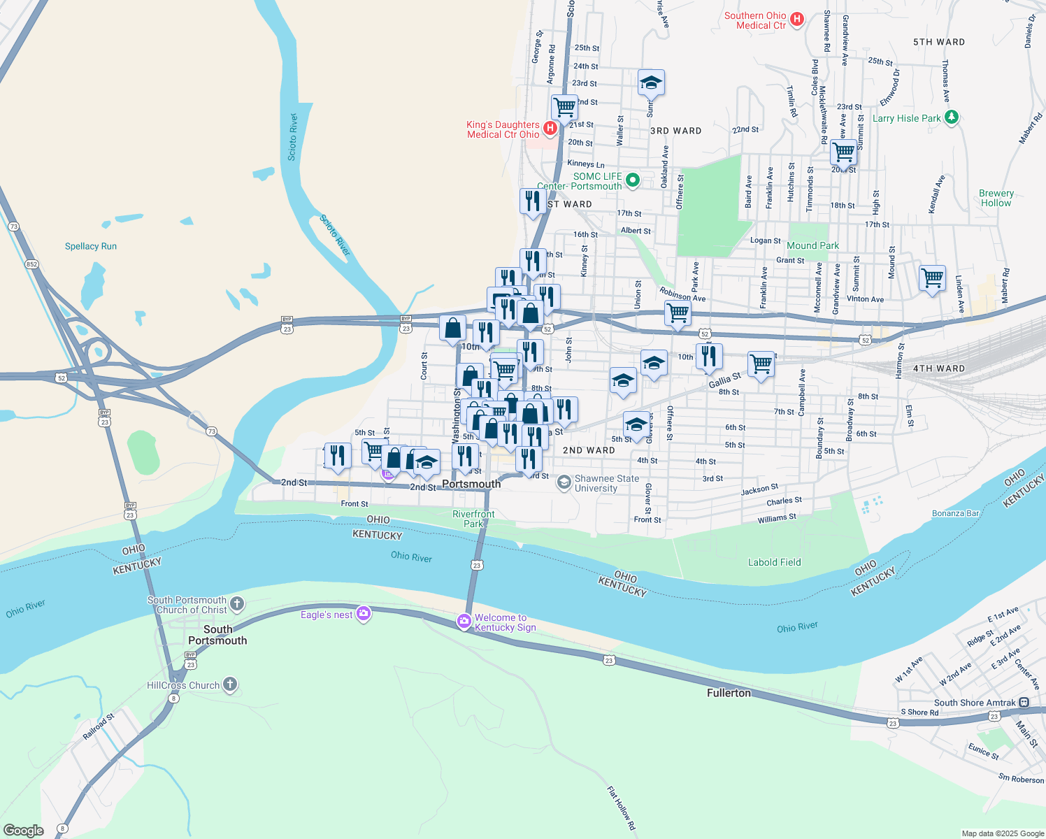 map of restaurants, bars, coffee shops, grocery stores, and more near 615 Gay Street in Portsmouth