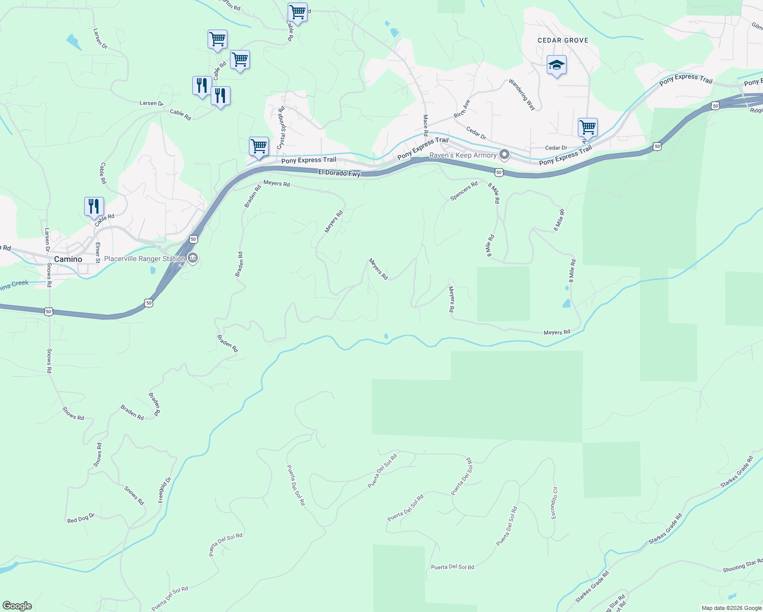 map of restaurants, bars, coffee shops, grocery stores, and more near 2070 Alida Street in Camino