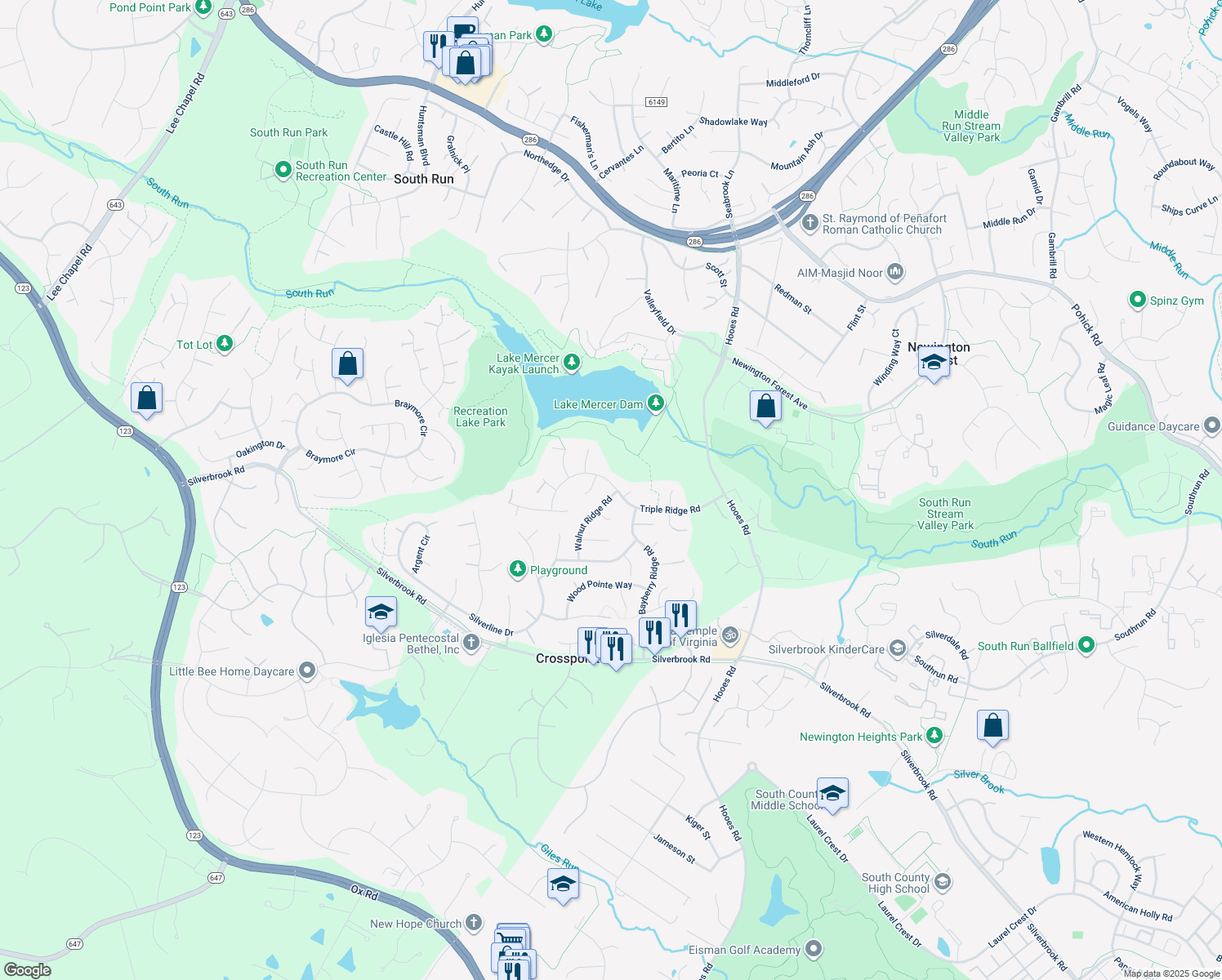 map of restaurants, bars, coffee shops, grocery stores, and more near 9011 Triple Ridge Road in Fairfax Station