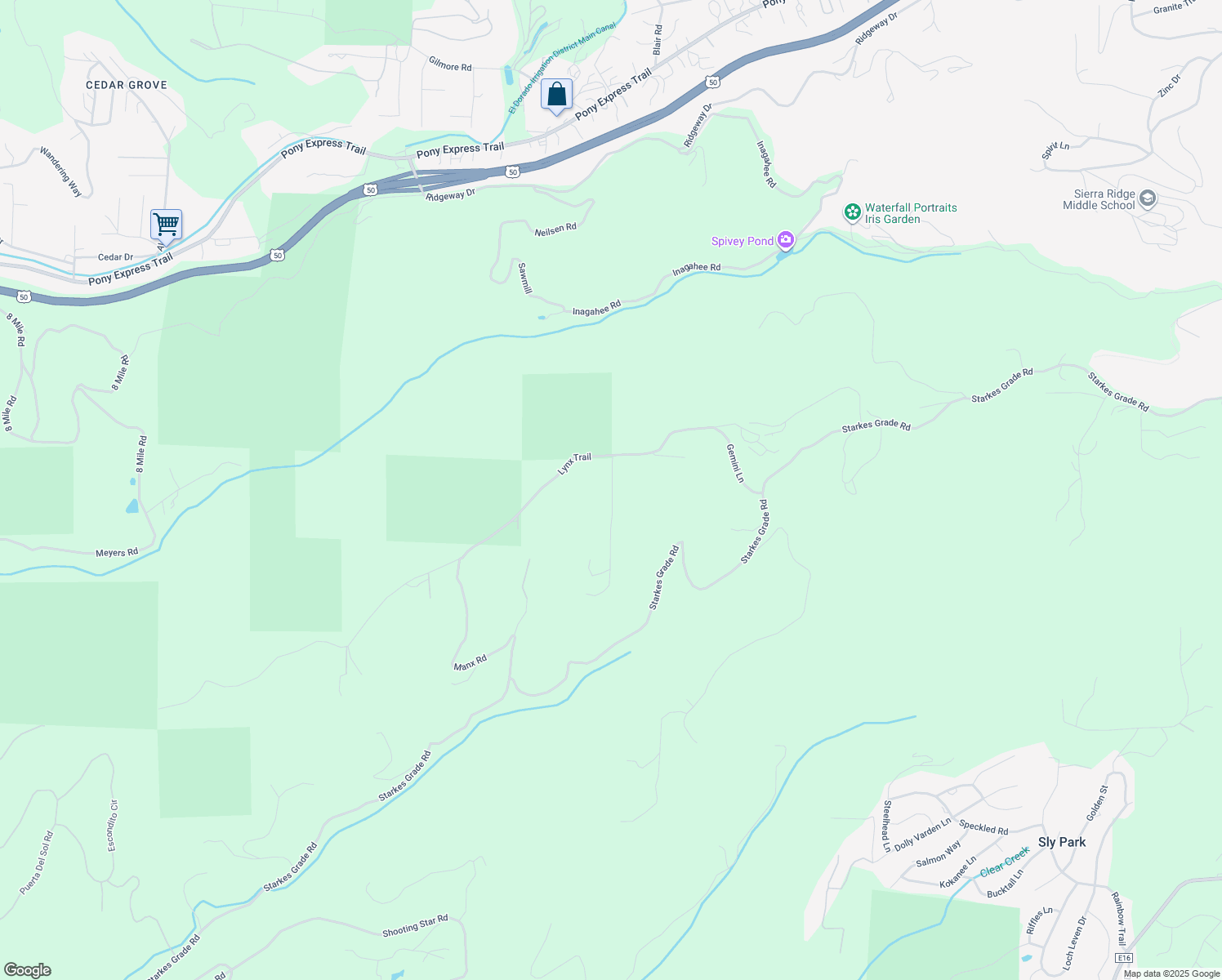 map of restaurants, bars, coffee shops, grocery stores, and more near 5041 Ski Run in Pollock Pines
