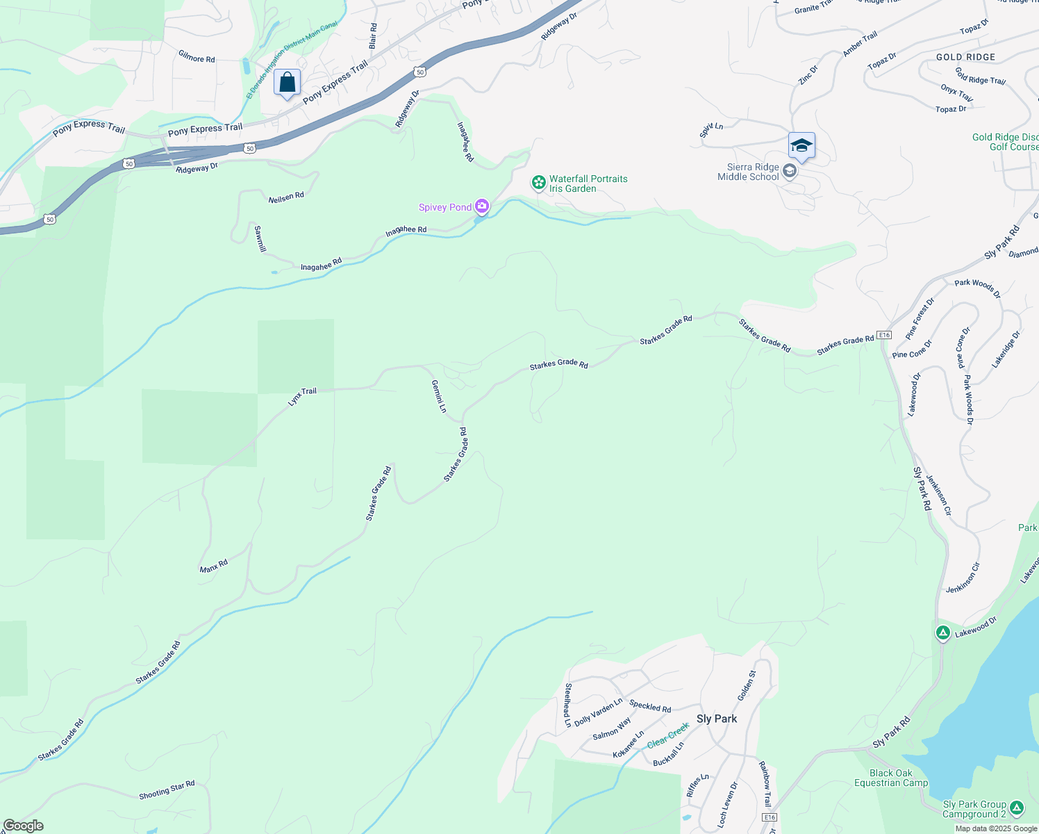 map of restaurants, bars, coffee shops, grocery stores, and more near 6420 Starkes Grade Road in Pollock Pines