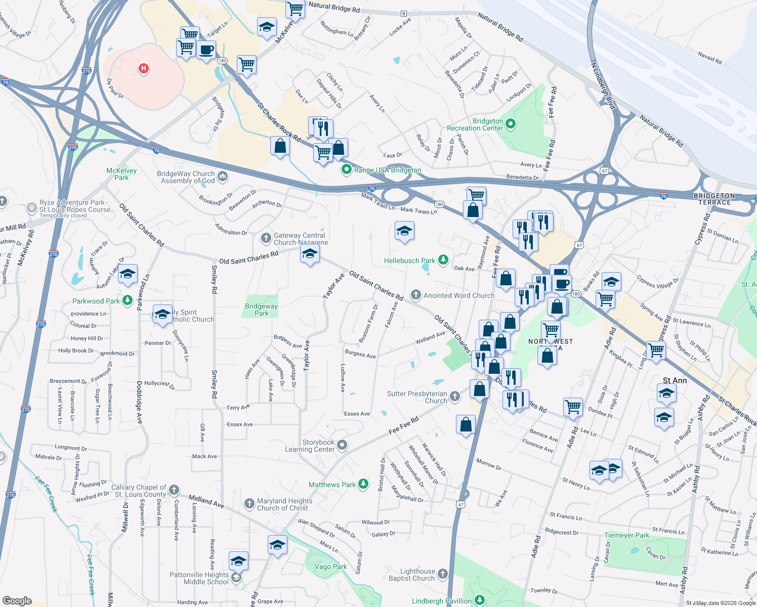 map of restaurants, bars, coffee shops, grocery stores, and more near 3511 Bostons Farm Dr in Bridgeton