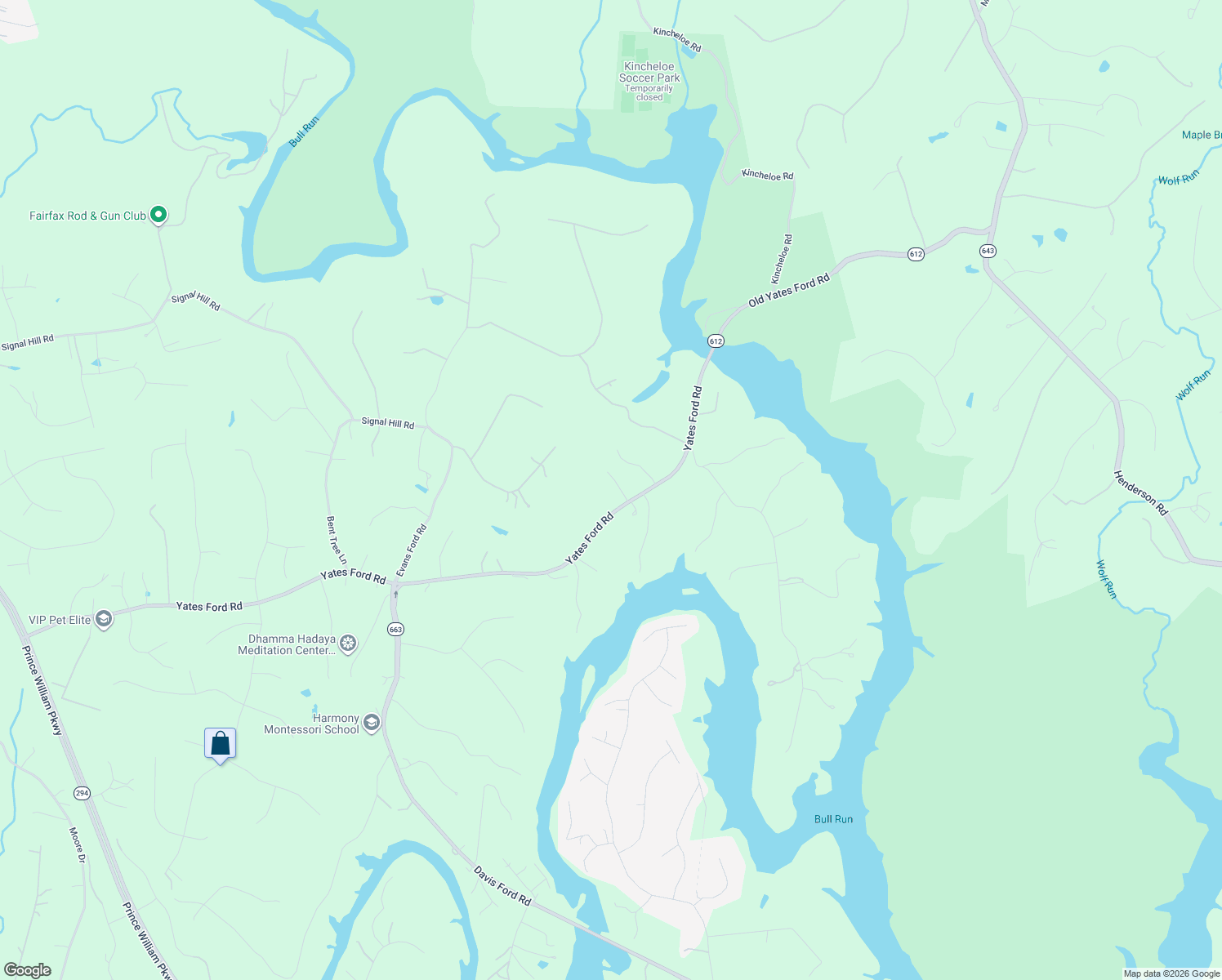 map of restaurants, bars, coffee shops, grocery stores, and more near 6102 Yates Ford Rd in Manassas