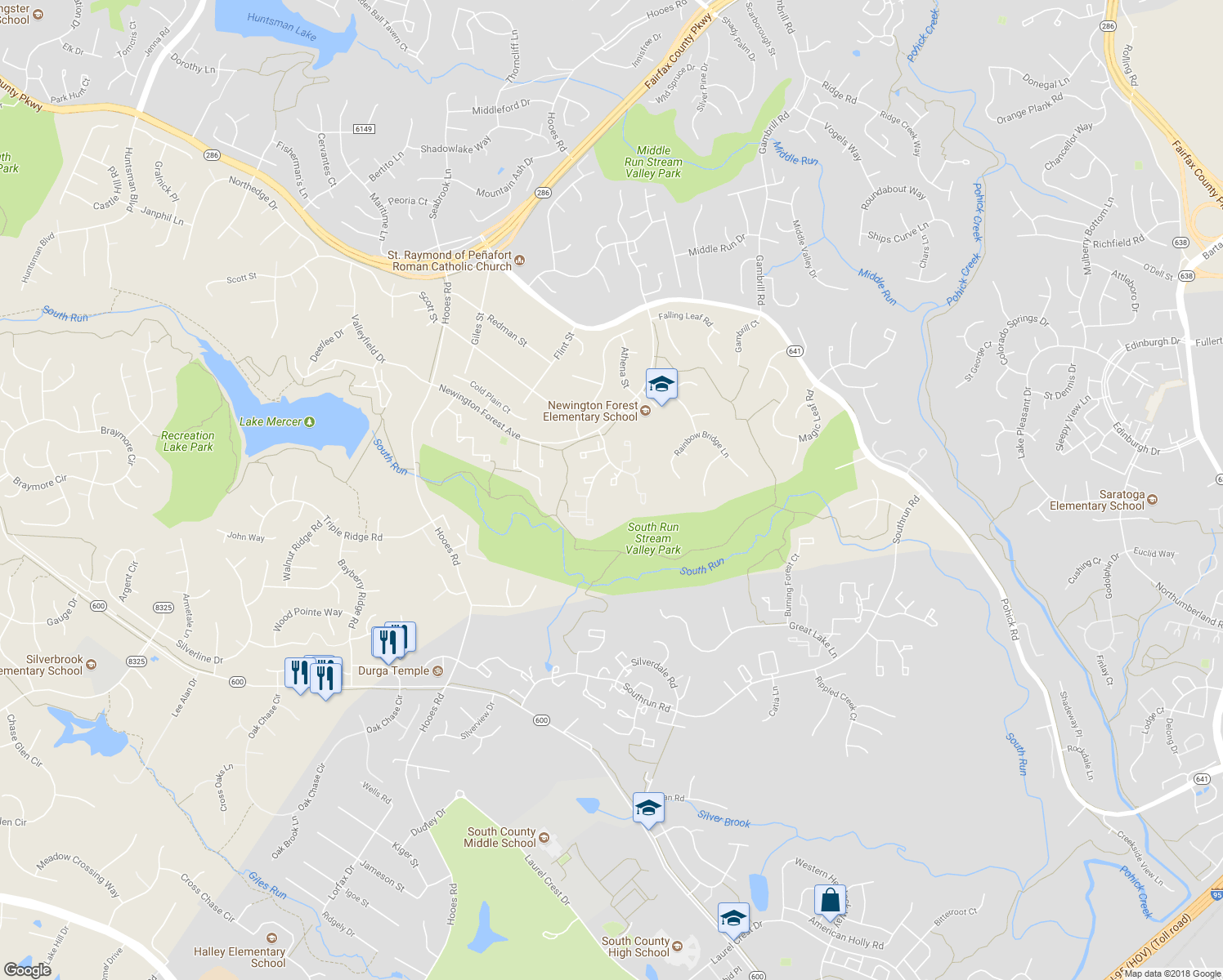 map of restaurants, bars, coffee shops, grocery stores, and more near 8172 Dark Den Circle in Springfield