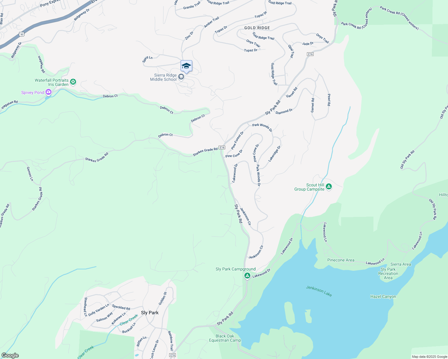 map of restaurants, bars, coffee shops, grocery stores, and more near 4440 Sly Park Road in Pollock Pines