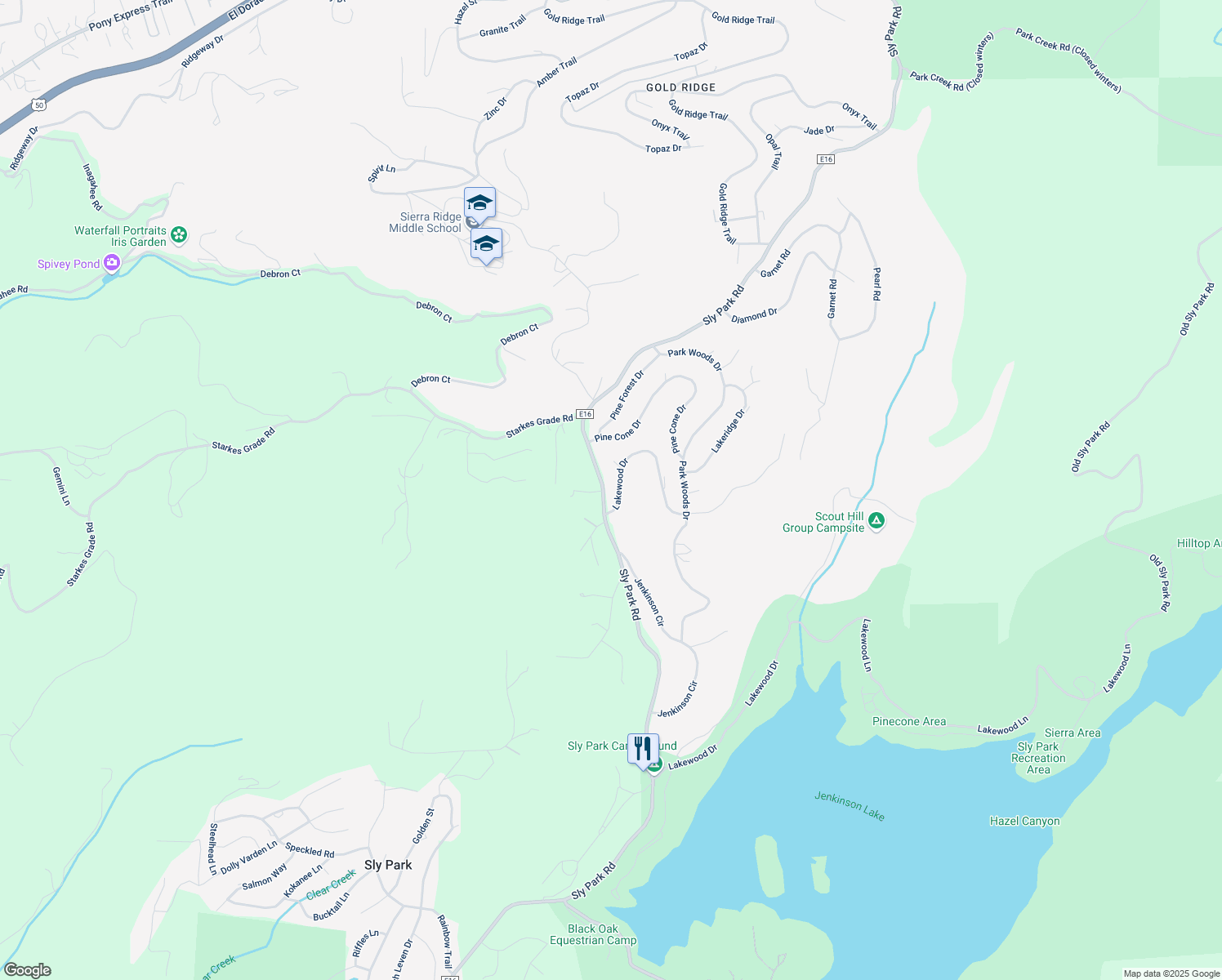 map of restaurants, bars, coffee shops, grocery stores, and more near 7003 Lakewood Drive in Pollock Pines