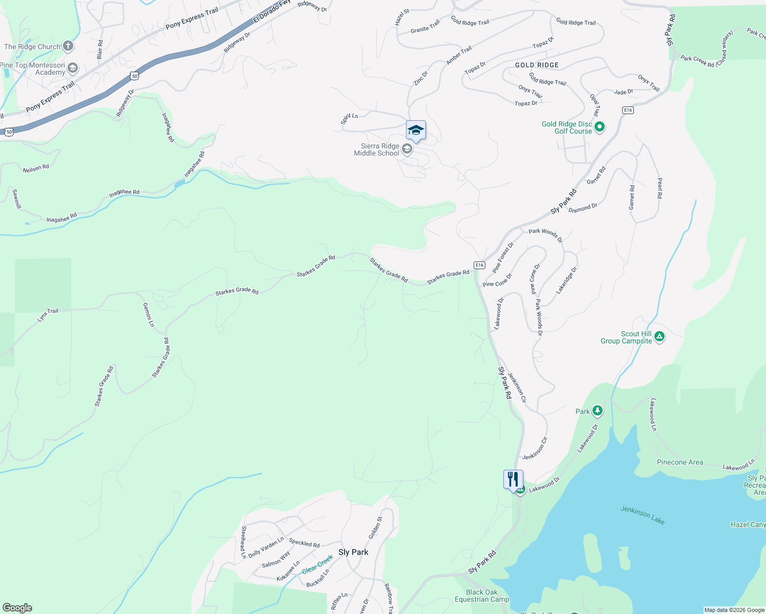 map of restaurants, bars, coffee shops, grocery stores, and more near 4401 Arundel Road in Pollock Pines