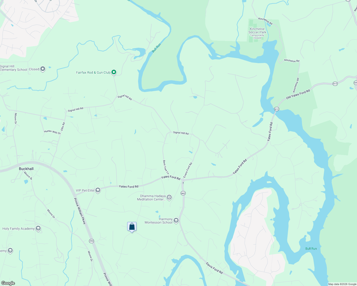map of restaurants, bars, coffee shops, grocery stores, and more near 6737 Steity Lane in Manassas
