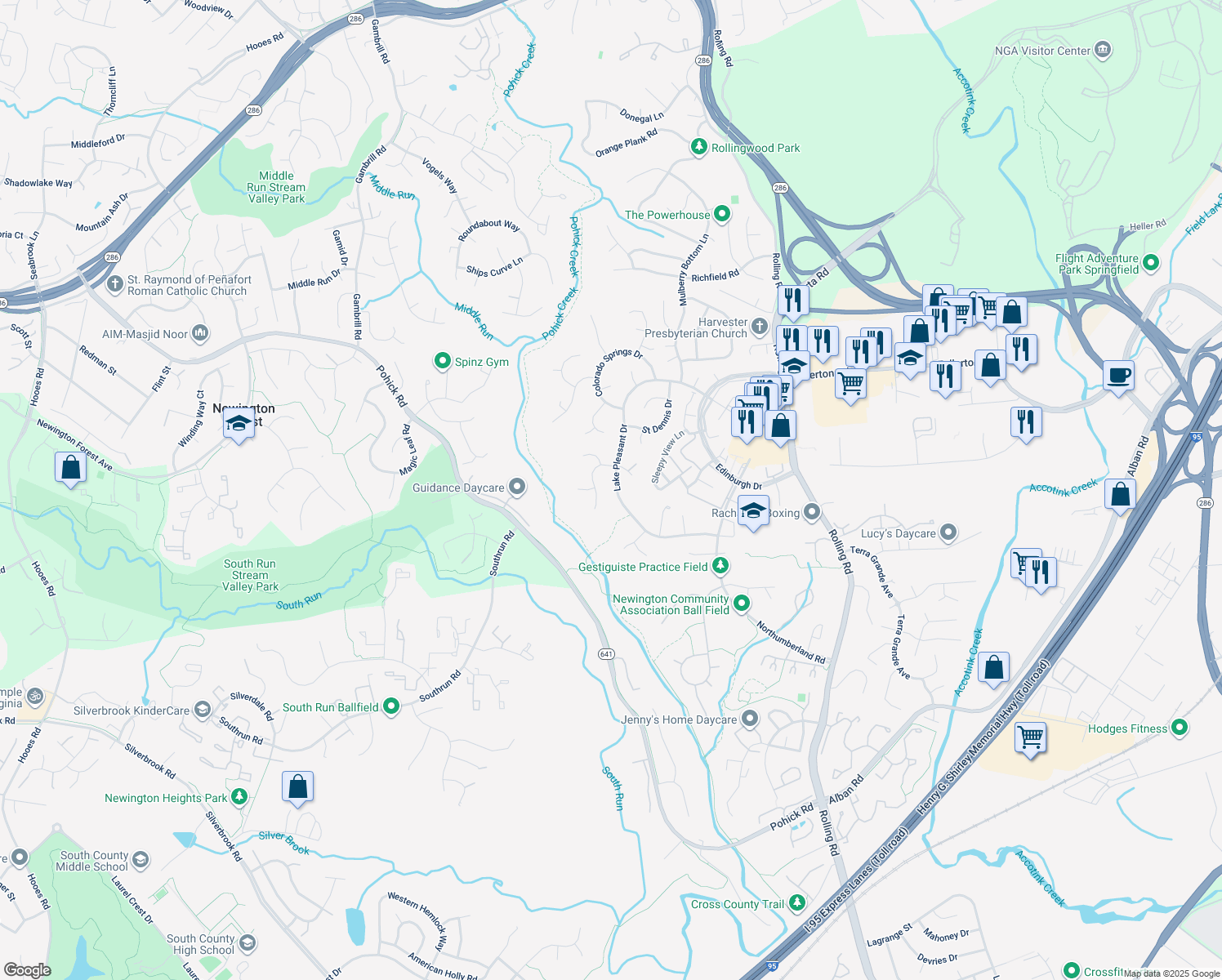 map of restaurants, bars, coffee shops, grocery stores, and more near 8018 Lake Pleasant Drive in Springfield