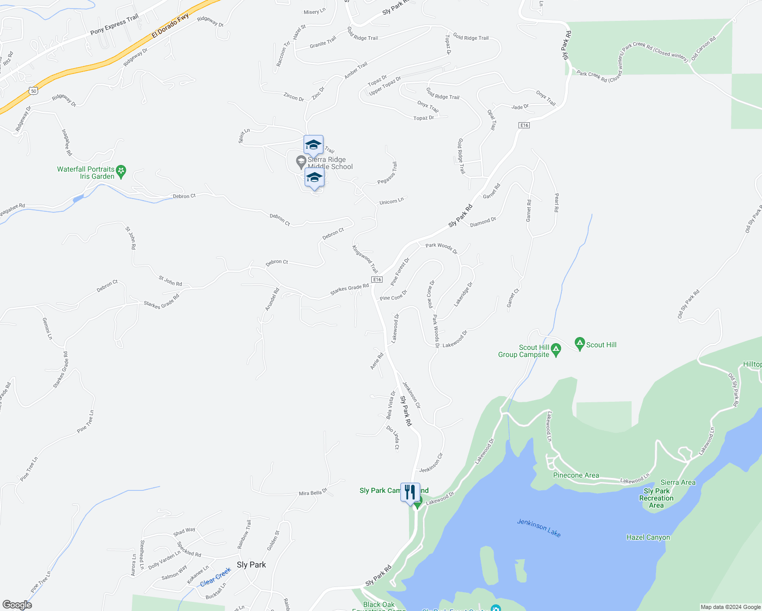 map of restaurants, bars, coffee shops, grocery stores, and more near 6974 Pine Cone Drive in Pollock Pines