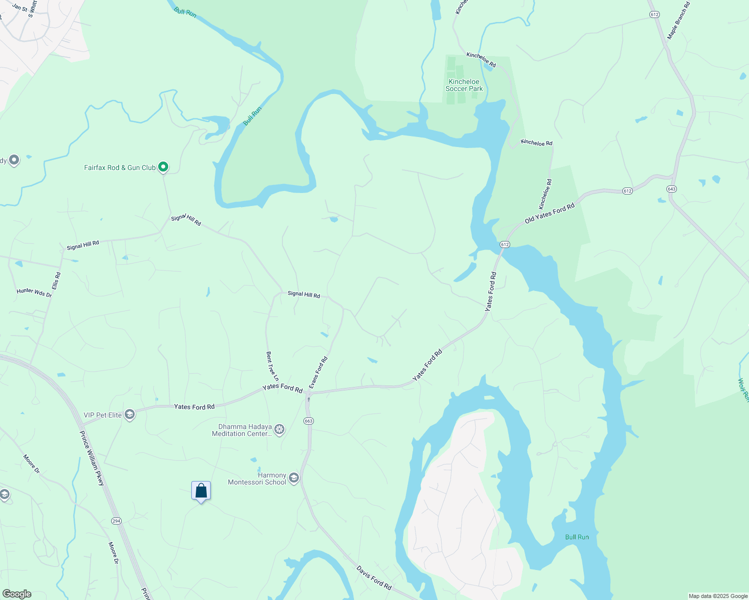 map of restaurants, bars, coffee shops, grocery stores, and more near 9995 Silver Fox Trail in Manassas