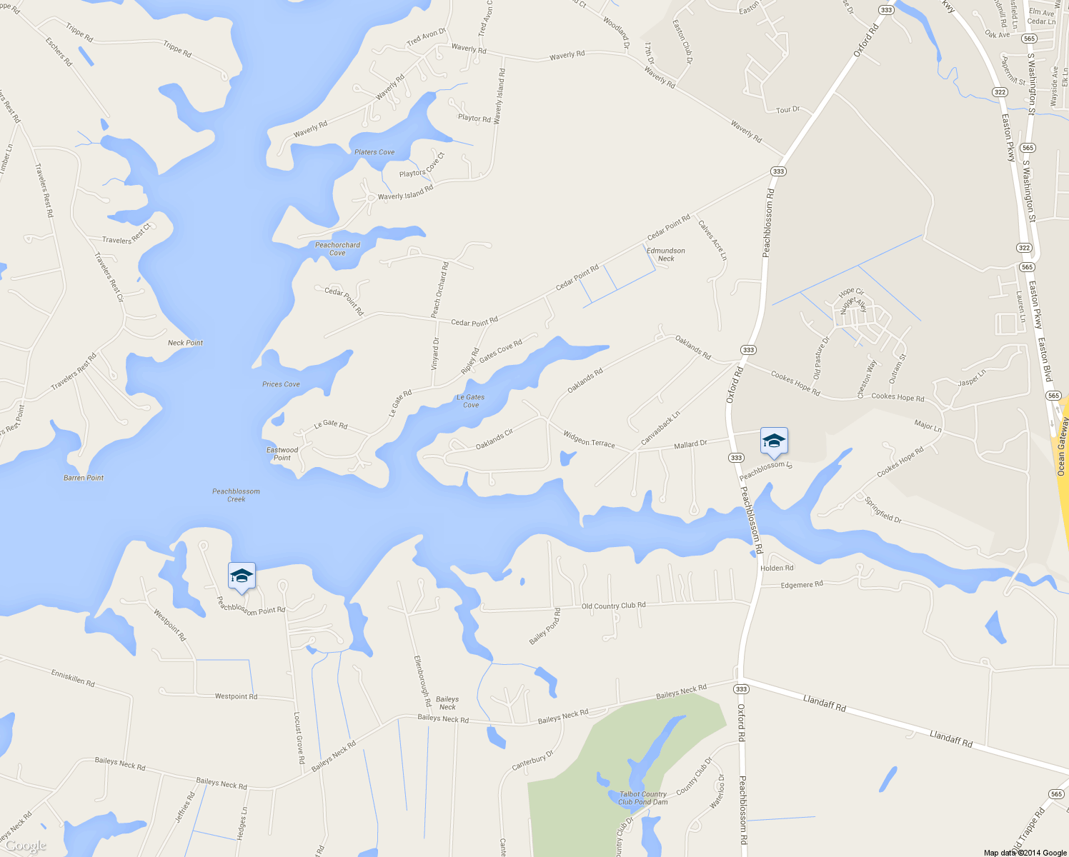 map of restaurants, bars, coffee shops, grocery stores, and more near 28121 Oaklands Circle in Easton