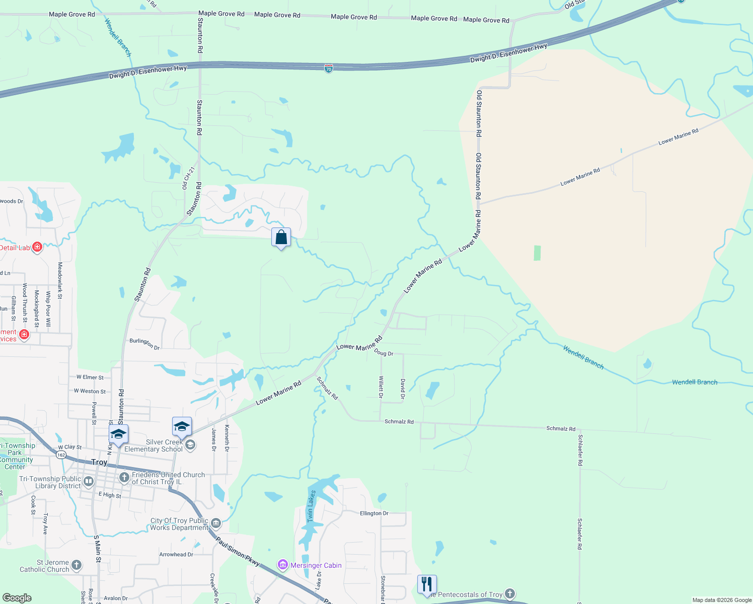 map of restaurants, bars, coffee shops, grocery stores, and more near 8747 Lower Marine Road in Saint Jacob