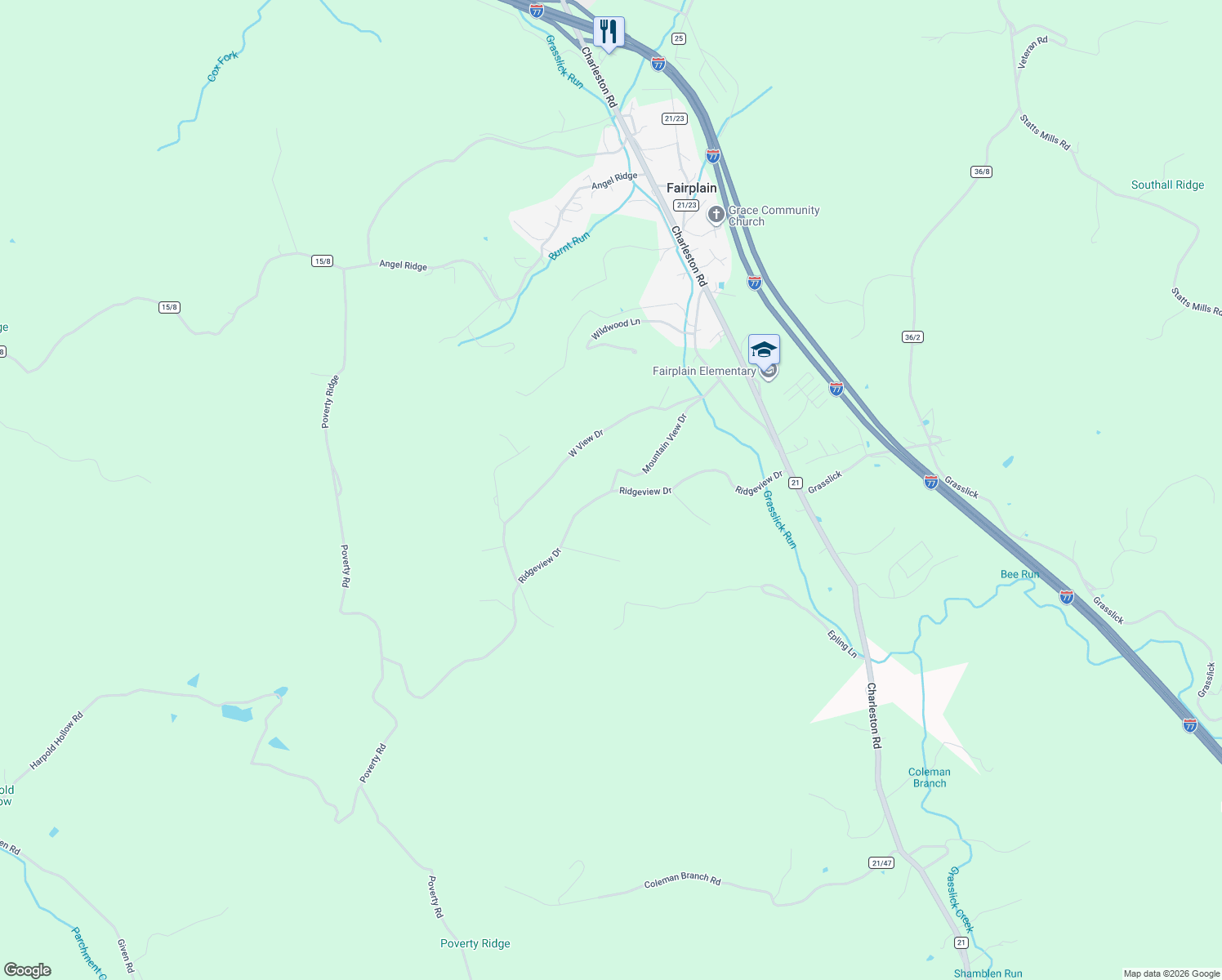 map of restaurants, bars, coffee shops, grocery stores, and more near 34 Mountain View Dr in Ripley