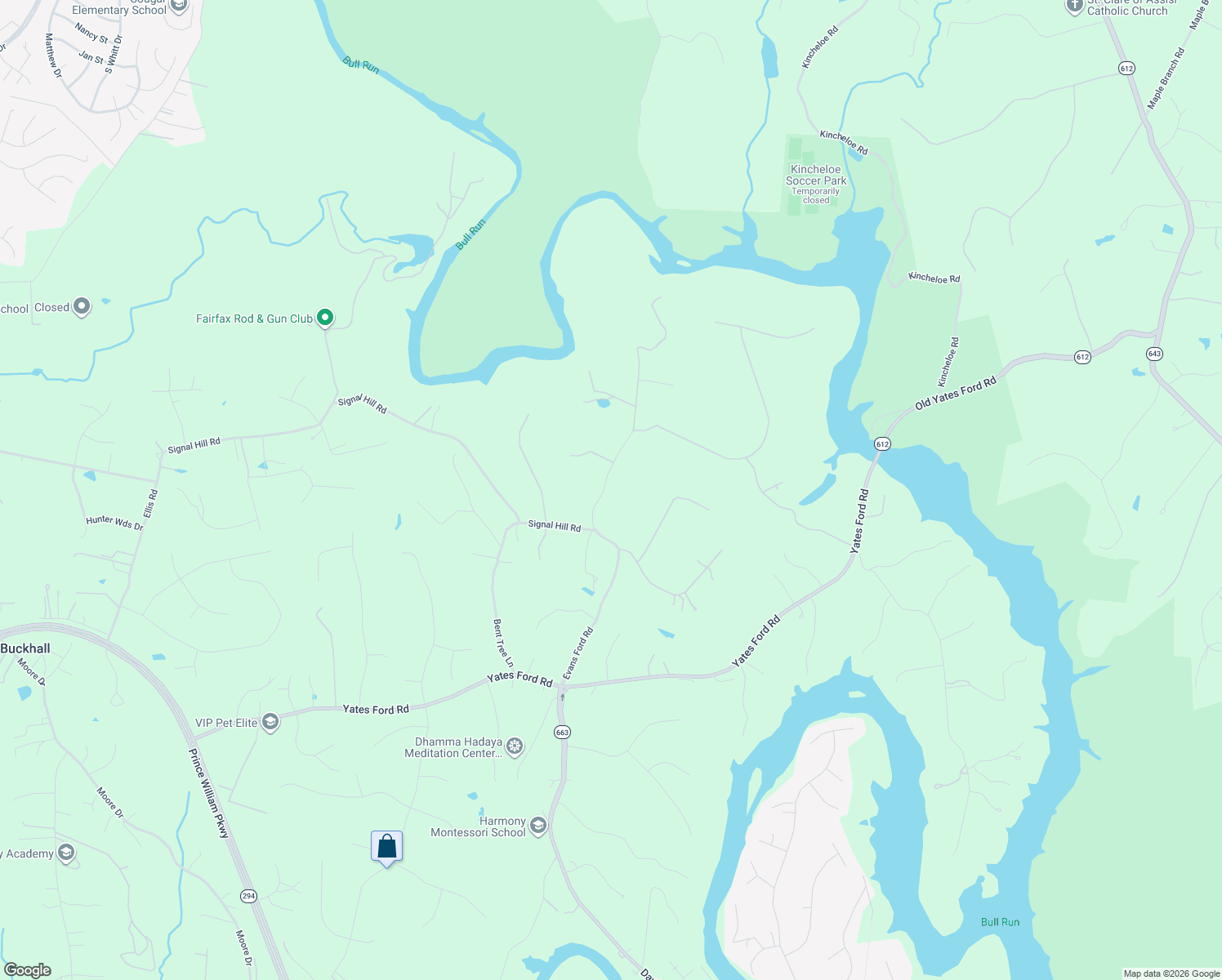 map of restaurants, bars, coffee shops, grocery stores, and more near 9821 Evans Ford Road in Manassas
