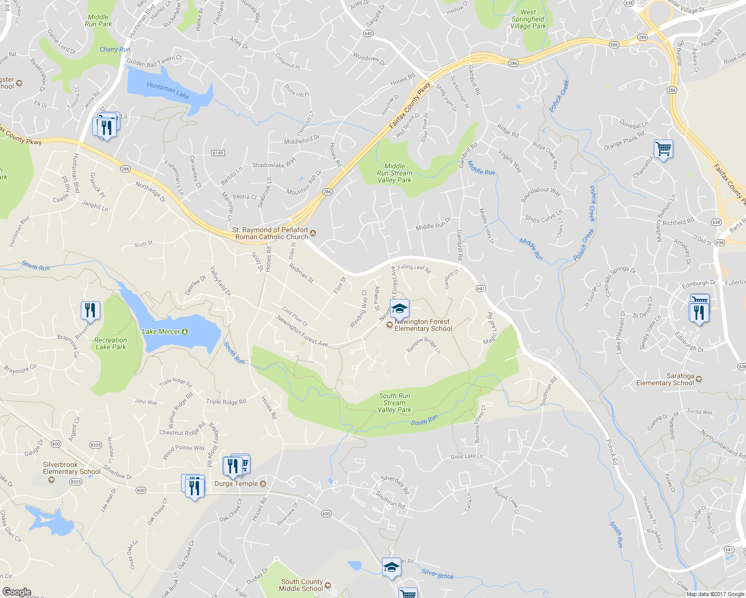 map of restaurants, bars, coffee shops, grocery stores, and more near 8062 Athena Street in Springfield