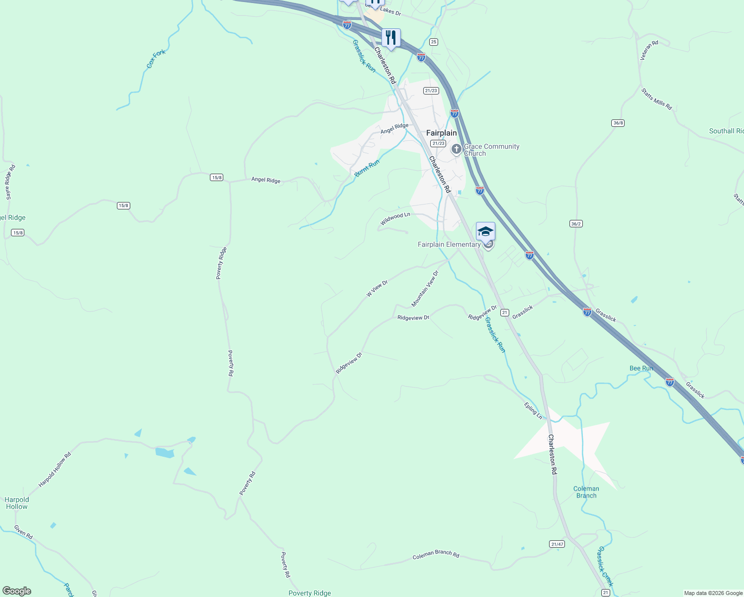 map of restaurants, bars, coffee shops, grocery stores, and more near 475 West View Drive in Ripley