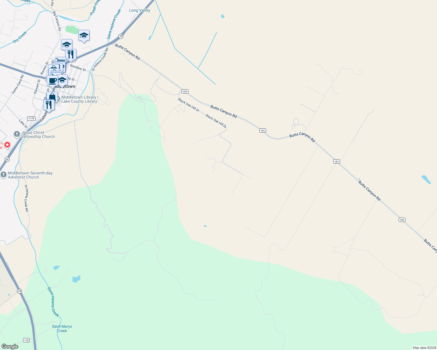 map of restaurants, bars, coffee shops, grocery stores, and more near 17205 Black Oak Hill Drive in Middletown