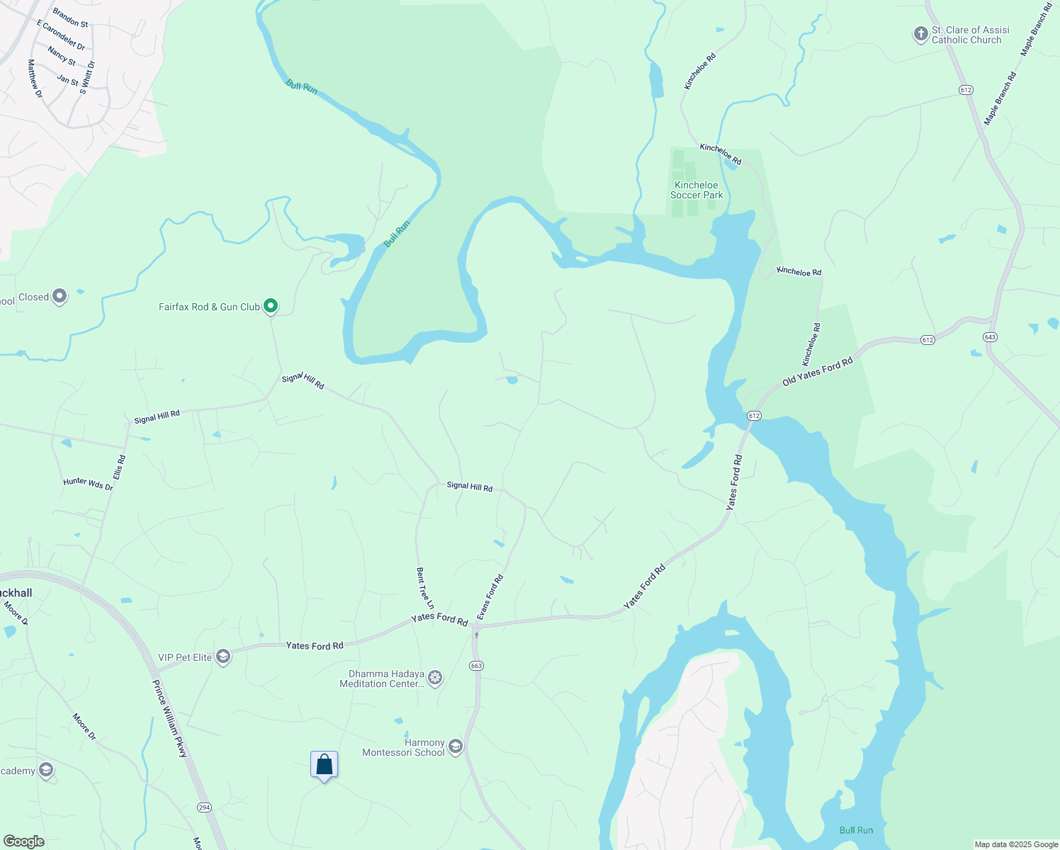 map of restaurants, bars, coffee shops, grocery stores, and more near 9709 Evans Ford Road in Manassas