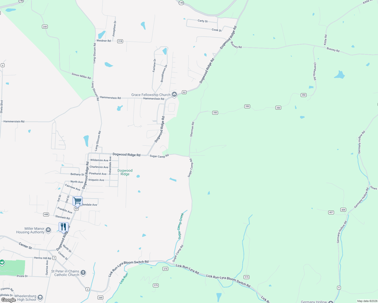 map of restaurants, bars, coffee shops, grocery stores, and more near in Wheelersburg
