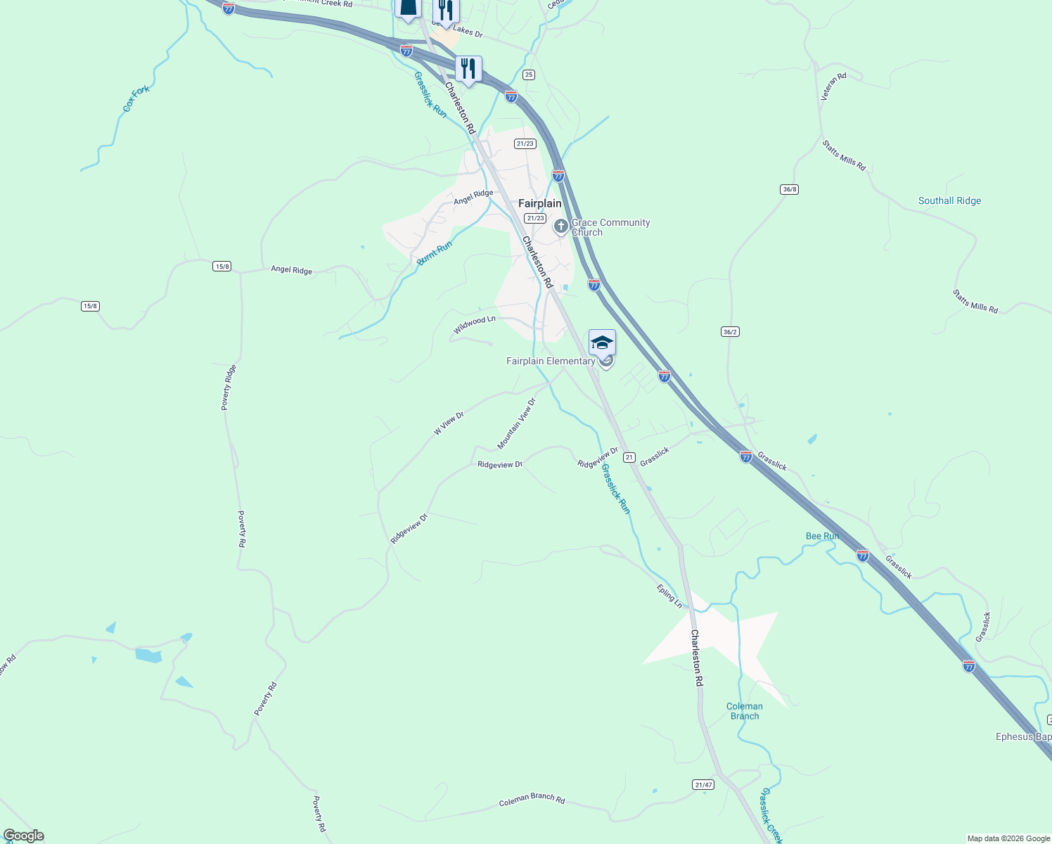 map of restaurants, bars, coffee shops, grocery stores, and more near 2-34 Mountain View Dr in Ripley
