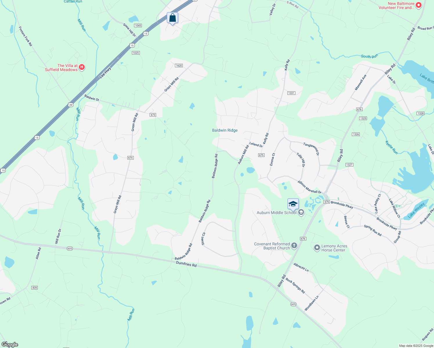 map of restaurants, bars, coffee shops, grocery stores, and more near 7187 Baldwin Ridge Road in Warrenton