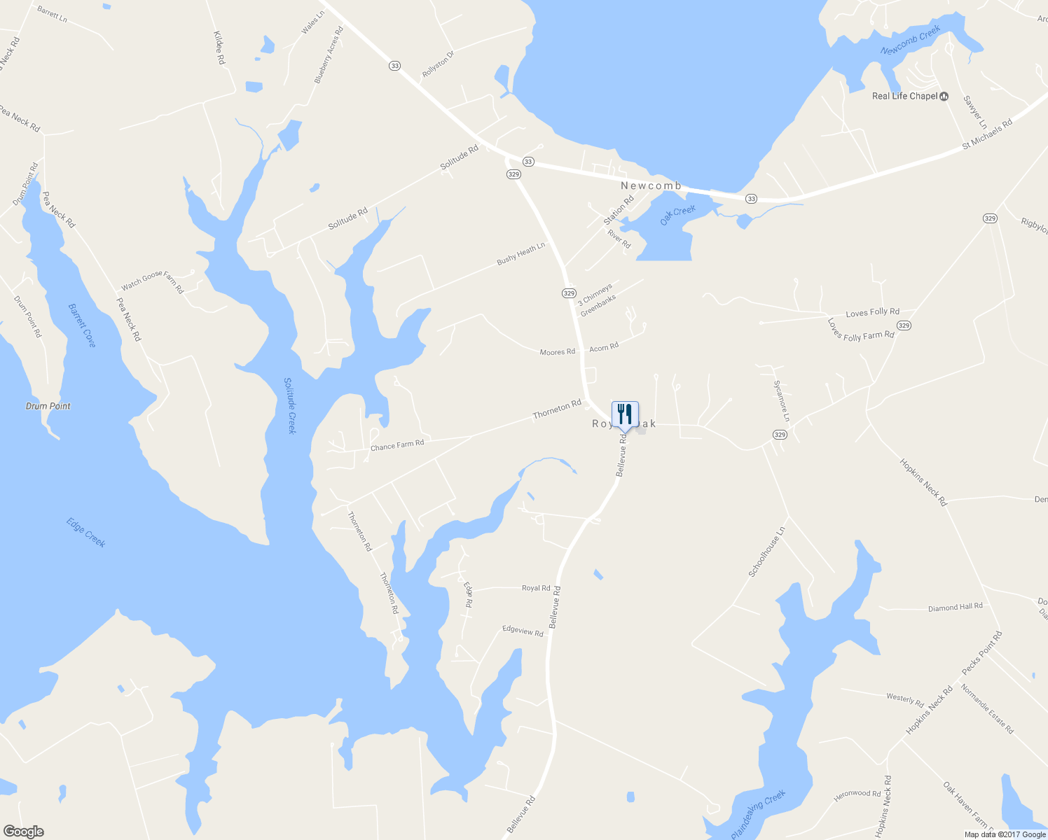 map of restaurants, bars, coffee shops, grocery stores, and more near 7025 Thorneton Road in Easton