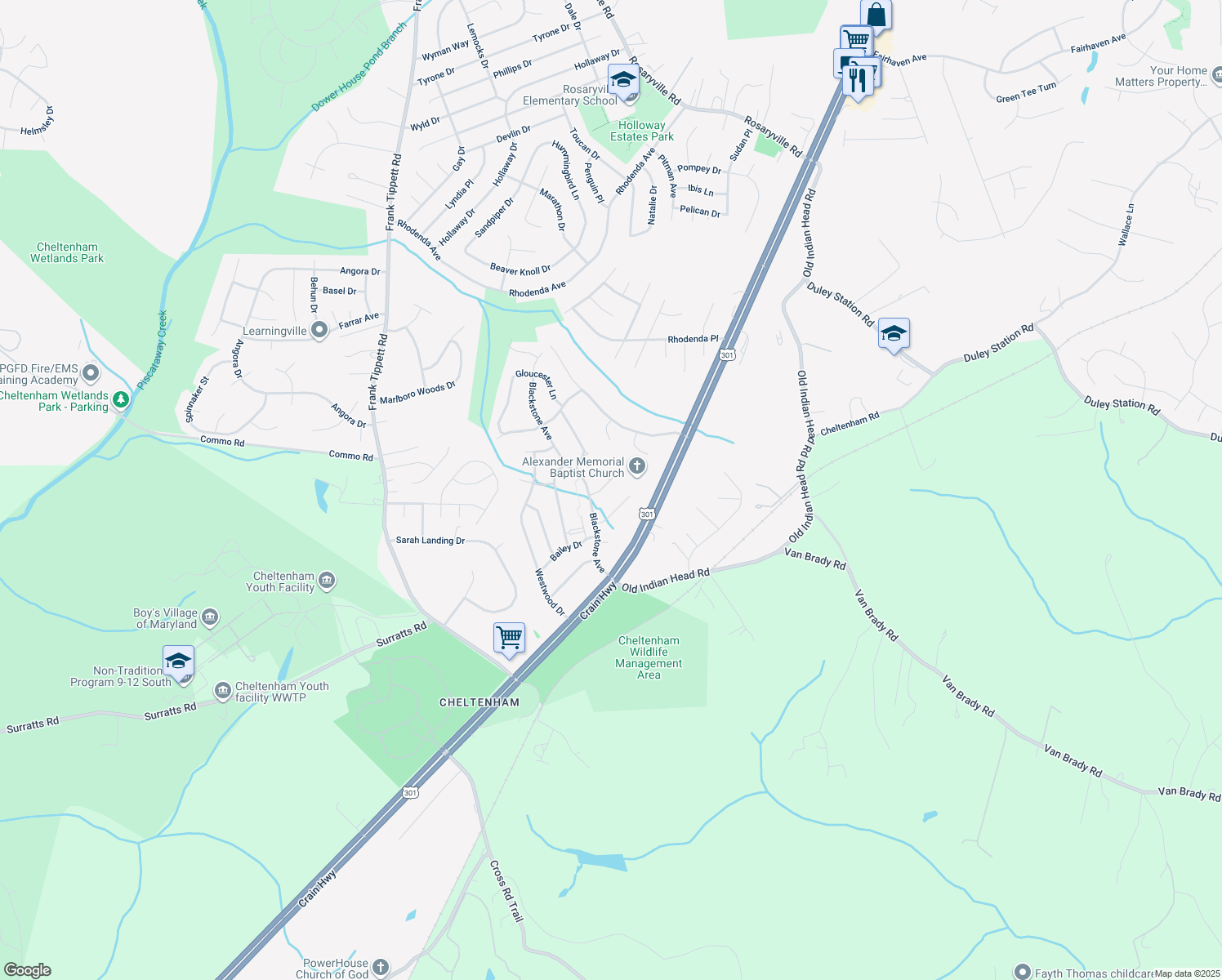 map of restaurants, bars, coffee shops, grocery stores, and more near 10707 Wimpole Place in Cheltenham