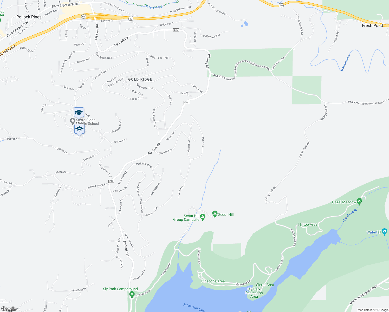 map of restaurants, bars, coffee shops, grocery stores, and more near 4130 Pearl Road in Pollock Pines