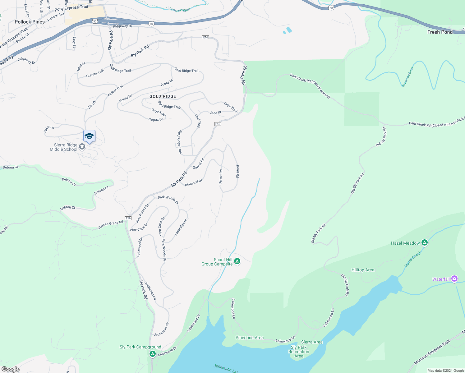 map of restaurants, bars, coffee shops, grocery stores, and more near 4112 Pearl Road in Pollock Pines